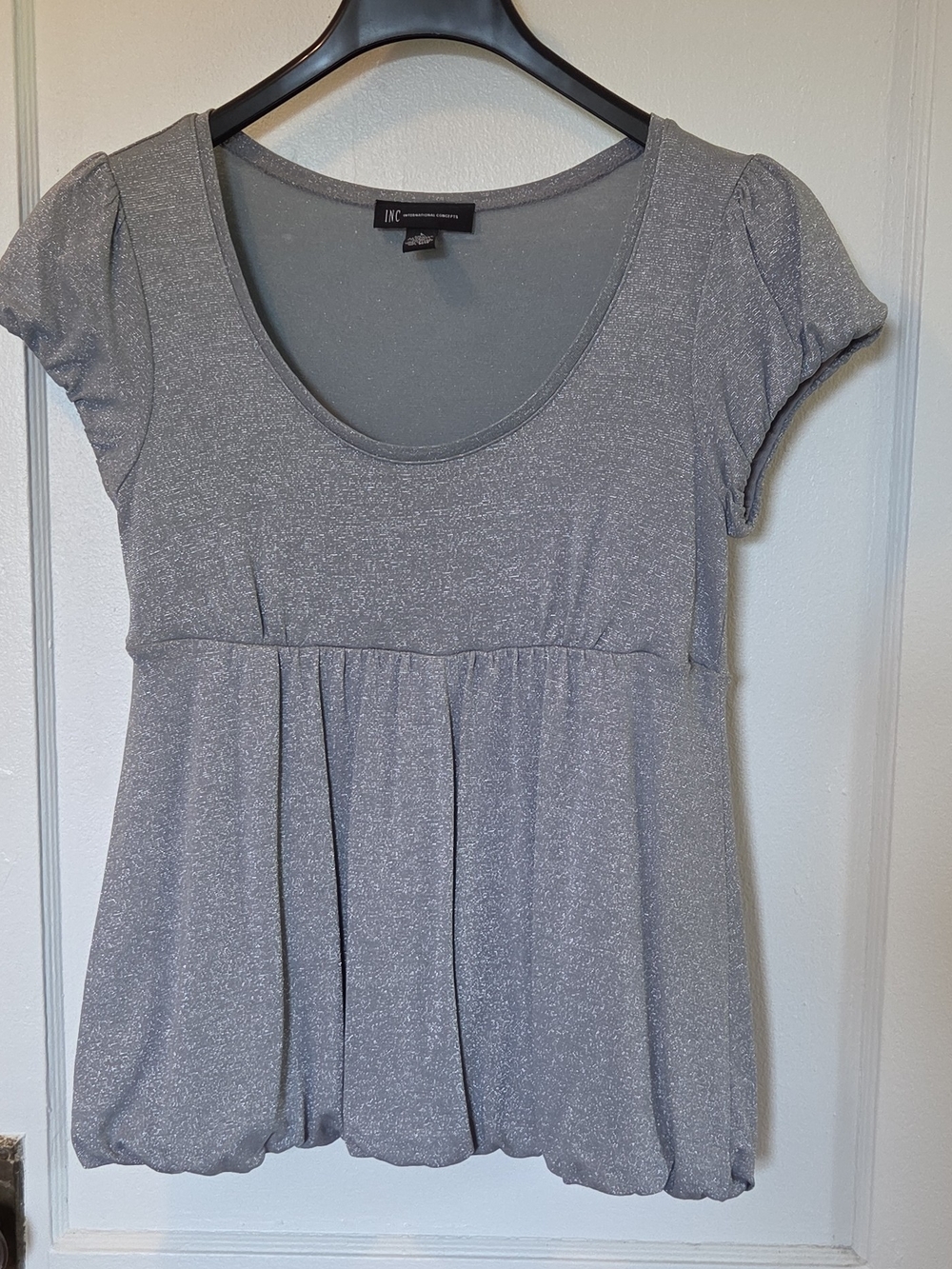 INC International Concepts Silver Scoop Neck Babydoll Top